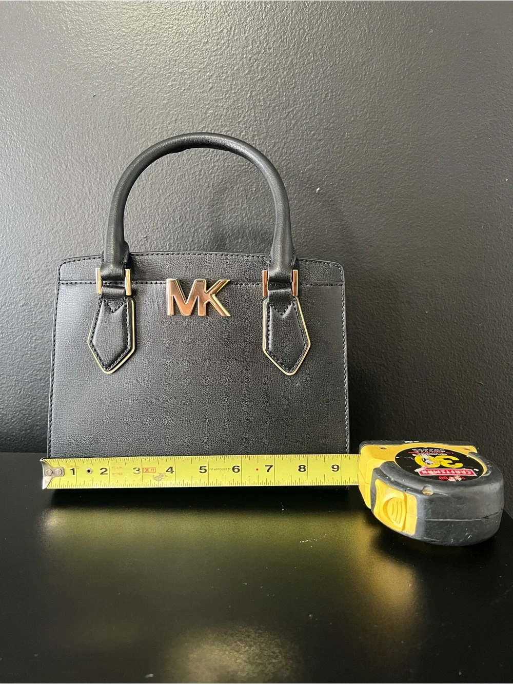 Michael Kors Black Leather Mini Satchel with Gold MK Hardware